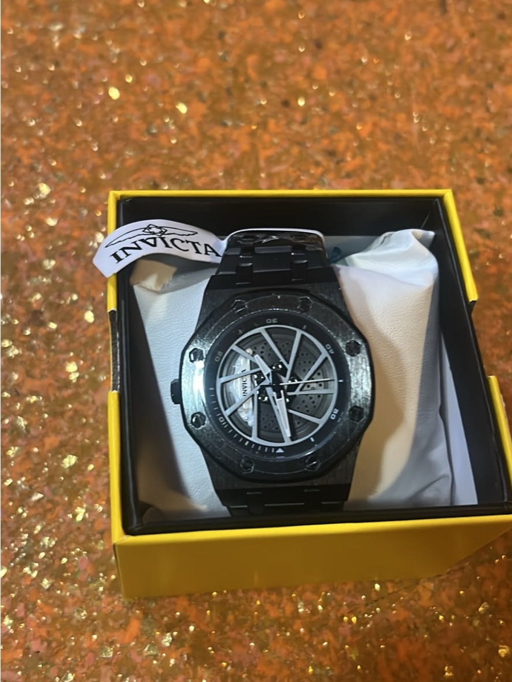 Invicta Black Men's Speedway Rim Watch with Skeleton Dial Brand New
